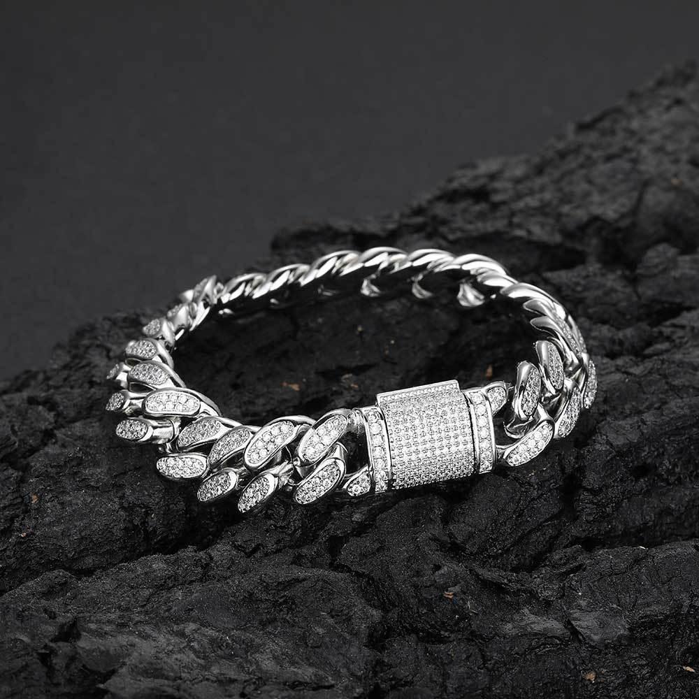 12mm Double Row Zircon Cuban Chain Bracelet - CaratixJewelry